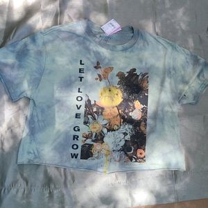 NWT Mighty Fine tie dye cropped top graphic tee